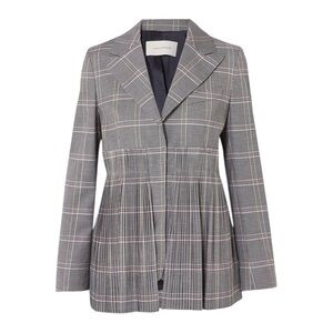 Cédric Charlier Blazer Plaid Peplum Pleated Jacket